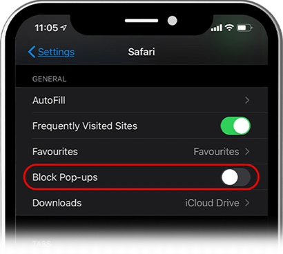 iOS Block Pop-ups Settings